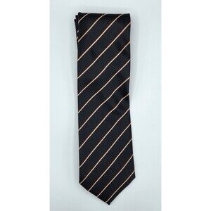 Hugo Boss 100% Silk Mens Neck Tie Made in Italy Striped Black / Orange / White